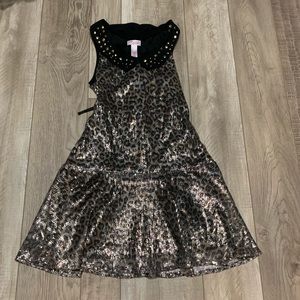 Black & Gold Sleeveless leopard Sequin Dress